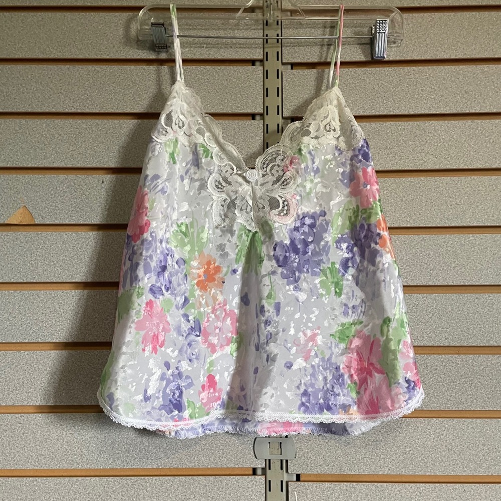 VTG Lucie Ann II‎ Floral Cami Shorts Set Lace Trim Lingerie Sleepwear Medium